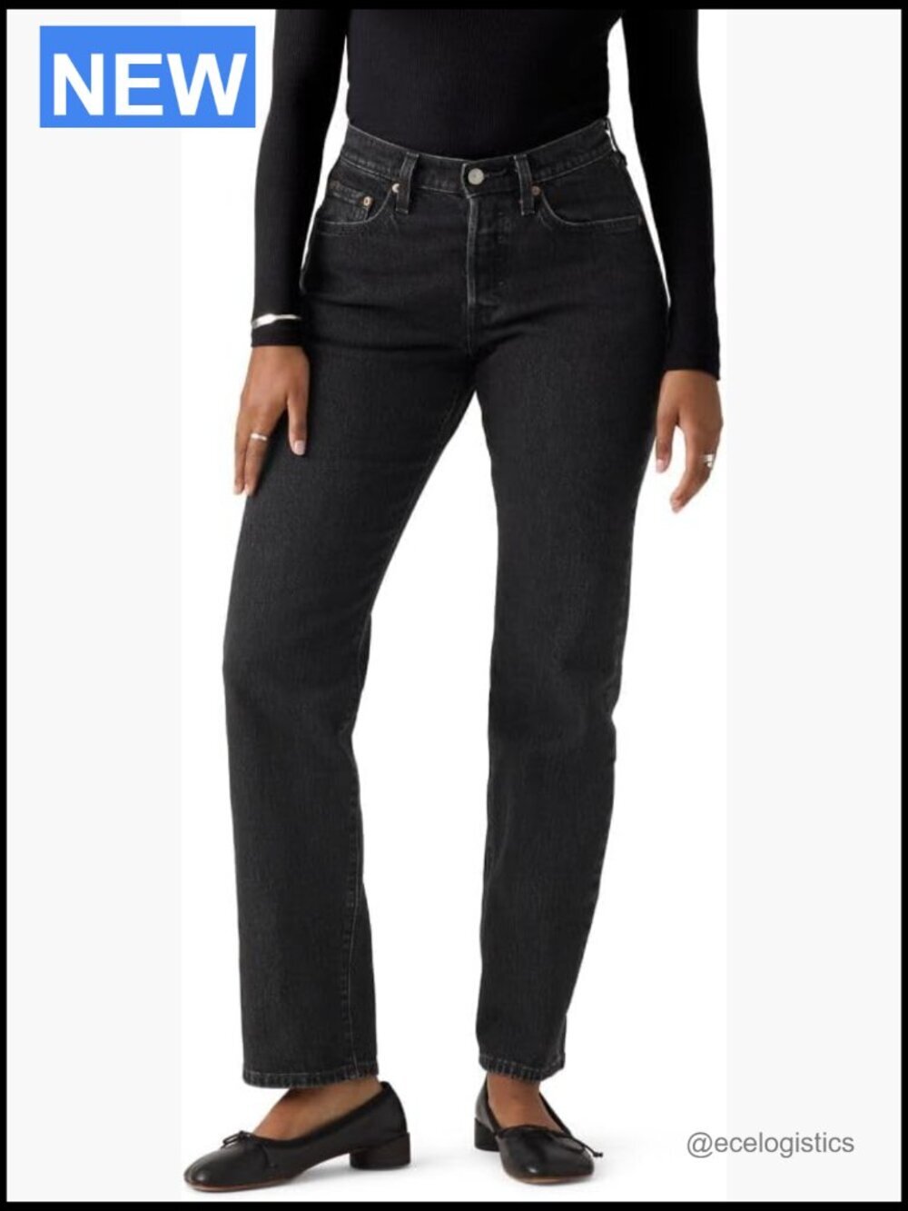 High Rise Straight Leg Jeans with Stretch